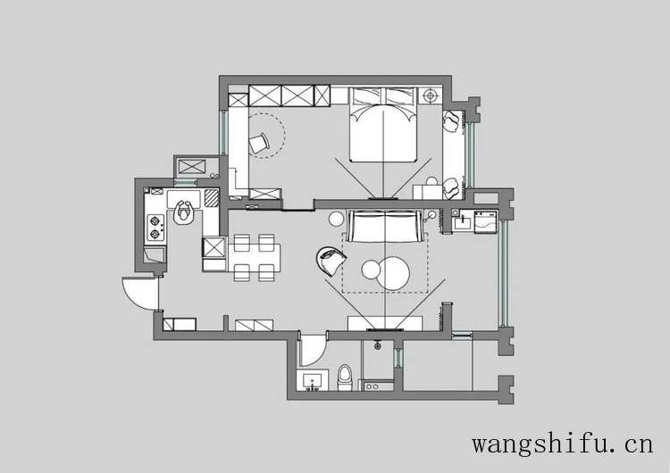 80㎡二房，花5W爆改成浪漫轻奢风的一居室，实用性更强，颜值更高（轻奢风格两室效果图）