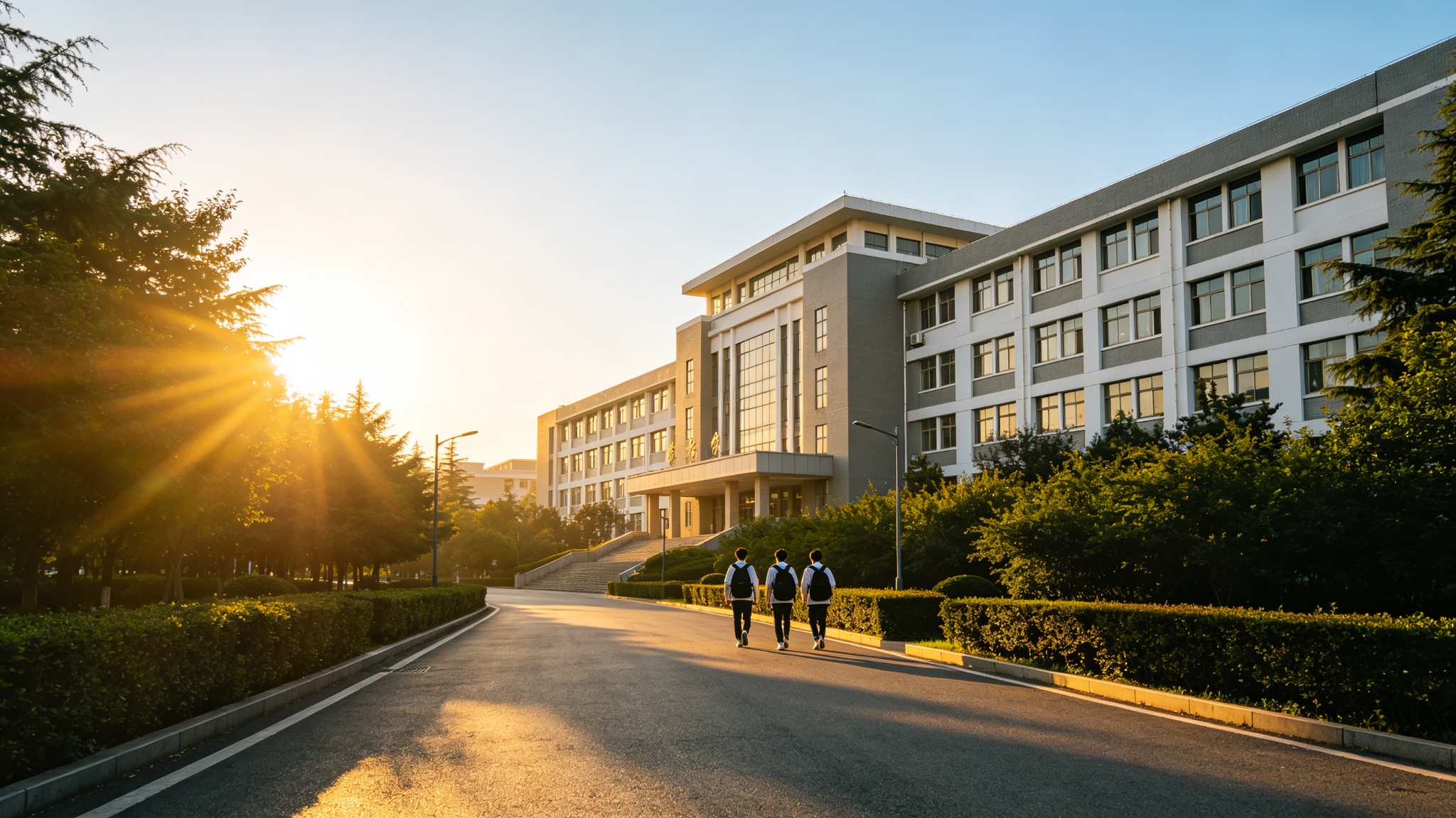清晨的大学校园林荫道
